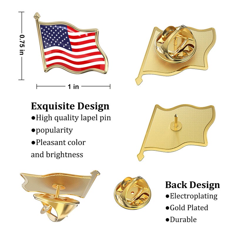 Bassion 50 PCS American Flag Lapel Pin Waving for Veterans Independence Memorial Day Decorations Gifts USA Flag Pins 4th of July Accessaries - Image 2